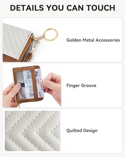 BOSTANTEN Credit Card Holder Wallet RFID Blocking Leather Small Wallet for Women Zipper Keychain Wallet with Wristlet Beige＆Brown