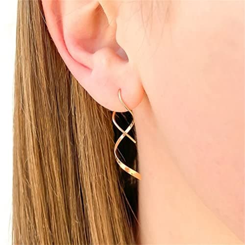 Earrings for Women Spiral threader earrings hand bent dangle earrings for women，suitable for gift giving, perfect for your birthday party, Christmas, gift giving.