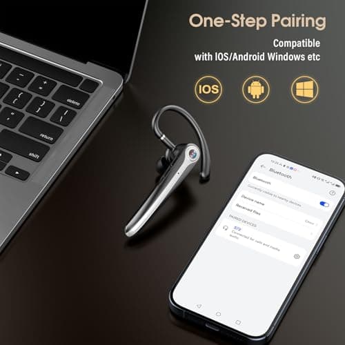 Atheewon Bluetooth Headset, Wireless Bluetooth Earpiece with ENC Noise Canceling Mic, 120Hrs Talk Single-Ear Headphones, LED Display, IPX7, V5.4 Hand-Free Earphone for Business/Trucker/Driver, Black