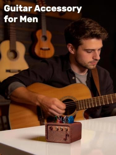 CoolGift Mart Guitar Pick Holder, Walnut Wood Amp Styled Guitar Pick Case for Picks Storage and Display, Guitar Gifts Accessories for Men Guitarists Guitar Players Music Lovers B0DPKMHK5J
