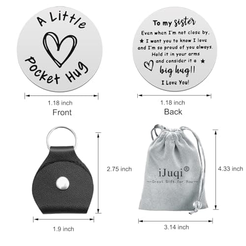 iJuqi Pocket Hug Token Keychain Keepsake Long Distance relationship inspirational Sobriety Gifts for Women Men Double Sided