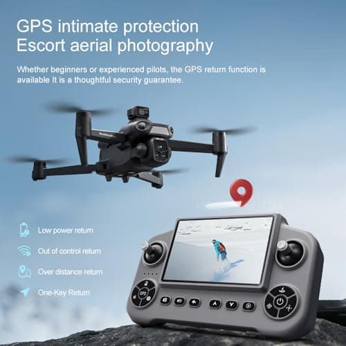 V918 GPS Drone with 8K Camera for Adults, RC Drones with 5 inch HD Screen, 60 Mins Flight Time, 3KM Long Control Range, 360° Obstacle Avoidance, Headless Mode, Auto Return, Circle Fly and Follow Me, Lightweight and Foldable Quadcopter for Beginner Gifts Toy, Under 249g