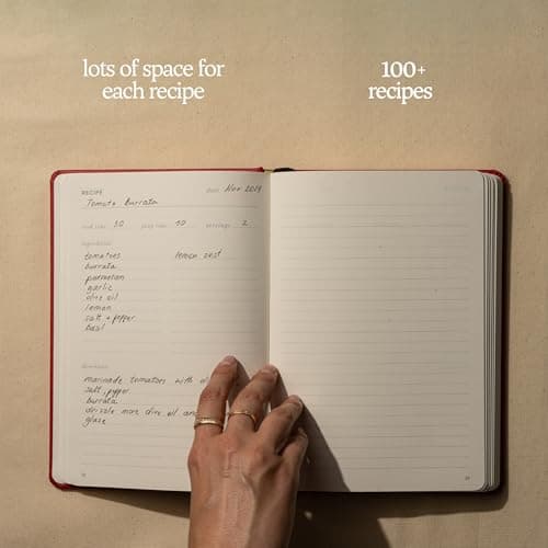 Keepsake Gift, Blank Recipe Book to Write In Your Own Recipes, Journaling Prompts About the Chef, 100 Recipes Kunitsa Co. Recipe Notebook, Red, Hardcover B0DD9NPK6W