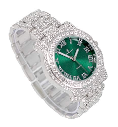 Charles Raymond Bling-ed Out Silver Round Luxury Mens Watch w/Bling-ed Out Bracelet - L0504B