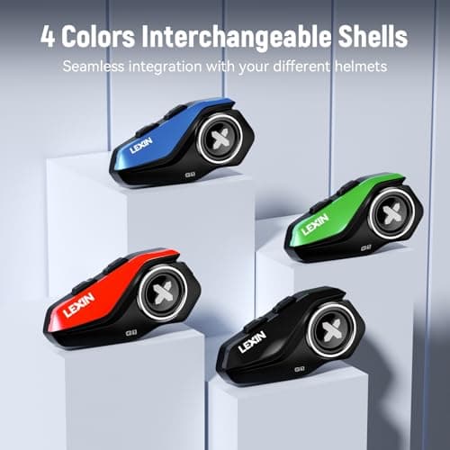 LEXIN G1 Motorcycle Helmet Bluetooth Headset, Helmet Speakers with 2 Type Microphones, Waterproof Motorcycle Headphones with HD Stereo Sound, Hands-Free Call/Music/GPS, 4 Color Faceplates, Single Use