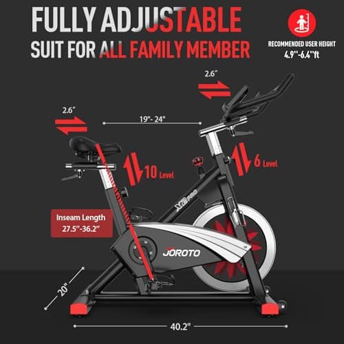 JOROTO Exercise Bike, Magnetic Stationary Bikes for Home with 40LBS Flywheel, App Supported Indoor Bike with 350LBS Weight Capacity, Low Noise,Digital Monitor,Bottle and Tablet Holder
