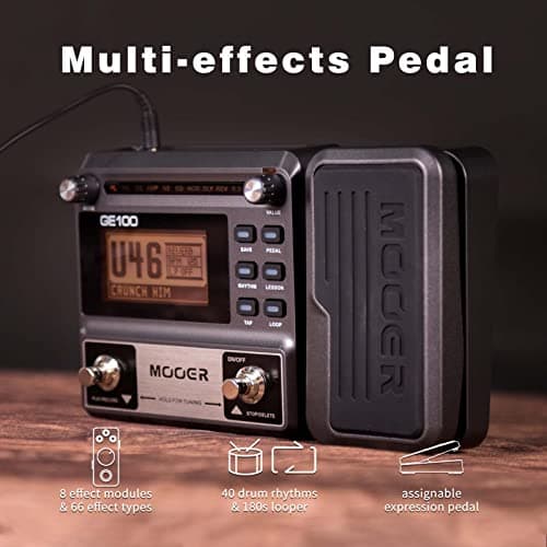 MOOER GE100 Multi-Effects Guitar Pedal with 80 Presets, 66 Effects, Loop and 40 Drum Rythm. Distortion, Expression Volume Wah Pedal, Tap Tempo, Headphone Out, LED Screen, Tuner