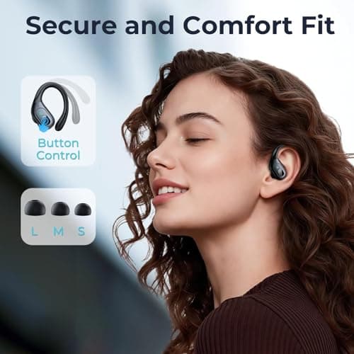 occiam Active Noise Cancelling Earbuds Wireless Bluetooth Headphones Ear Buds 90Hrs Playback Stereo Bass Earphones with Mic Over-Ear Hooks IPX7 Waterproof Headset for Work Sports Running Gym Black
