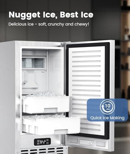 Electactic Nugget Ice Machine, Commercial Undercounter Ice Maker, 66Lbs/Day, Built-in Freestanding Stainless Steel, Self-Cleaning & 24H Timer for Business/Bar