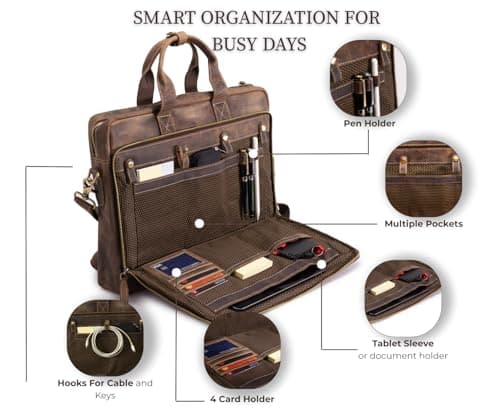 Leather Messenger Bag for Men - Laptop Case, Office Briefcase, Computer Satchel for Laptops