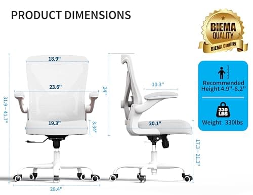 White Office Chair for Big and Tall People - 400lbs Wide Seat Computer Desk Chair Gaming Ergonomic High Back Cushion Lumbar Support with Comfy Mesh Swivel Rolling Home Task Chair
