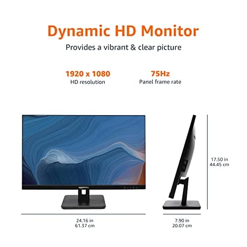 Amazon Basics IPS Monitor 75 Hz Powered with AOC Technology FHD 1080P HDMI, Display Port and VGA Input VESA Compatible Built-in Speakers for Office and Home, 27 in, Black