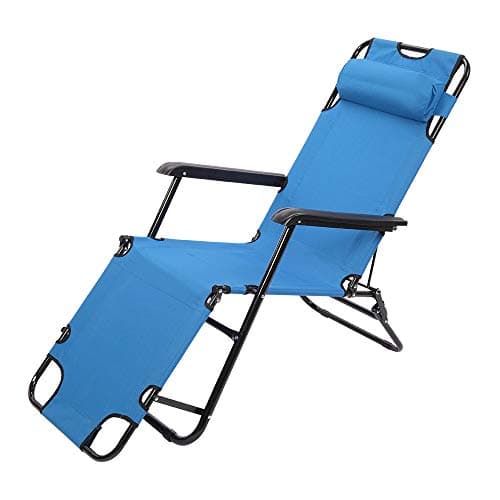 Indoor/Outdoor Stable Beach Chair, Lounge for Beach Patio Pool Lawn Yard Sunbathing Sun Tanning Adjustable Portable Chair, 330lbs Capacity, Blue