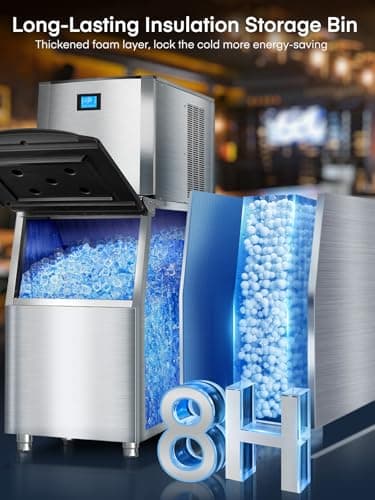 Commercial Ice Maker Machine 500LBS/24H, 350LBS Stainless Steel Storage Bin, 182 Ice Cubes in 10-15min, Self-Cleaning, Air Cooled Ice Machine with LCD Touchscreen for Bar Business Cafe (500 lbs)