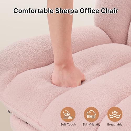 Criss Cross Office Chair with Foot Rest, Thick Cushioned Cross Legged Office Chair, Armless Wide Seat Reclining Desk Chair, Height Adjustable Criss Cross Chair for Home Office,Vanity, Pink
