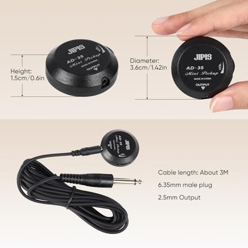 Universal Acoustic Guitar Pickup for Guitar, Ukulele, Mandolin, Violin,Canjo,Kalimba, Handpan,Surface-Adhesive Piezo Pickup with Volume Control
