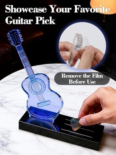 Apipi Light Up Guitar Picks Holder Gifts for Players - 7 Color Changing Acrylic Guitar Night Light with USB-Powered Base