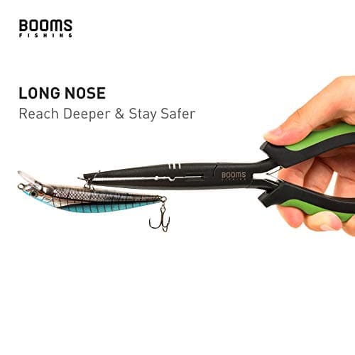 Booms Fishing F03 Needle Nose Fishing Pliers, 9" Fisherman's Pliers, Long Nose Hook Remover, Saltwater Resistant Fishing Gear, Green