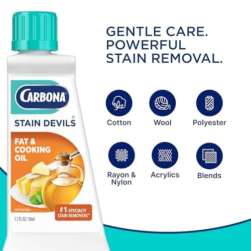 Carbona Stain Devils® #5 | Fat & Cooking Oil | Professional Strength Laundry Stain Remover | Multi-Fabric Cleaner | Safe Formula | 1.7 Fl Oz, 1 Pack