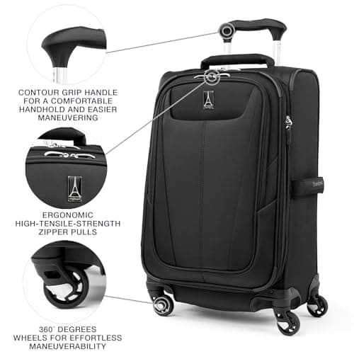 Travelpro Maxlite 5 Softside Expandable Luggage with 4 Spinner Wheels, Lightweight Suitcase, Men and Women, International, Black, Carry-on 21-Inch