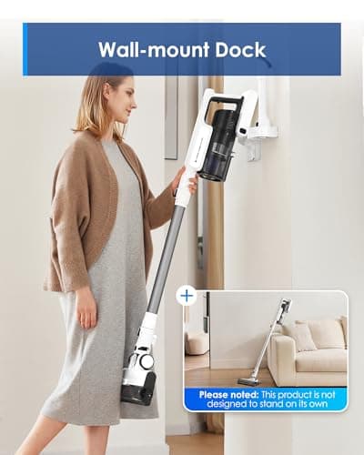Tineco A20 Cordless Stick Vacuum Cleaner, Powerful Suction, 3 Modes for Multi-Level Messes, 1L Larger Dustbin, Ergonomic Dual-Handle Design, Wall-Mount Dock, LED Headlight