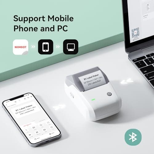 NIIMBOT B1 Label Maker Machine with Tape, 2 Inch Portable Sticker Printer for Home School & Small Business, Compatible with Phones & PC, Gray White