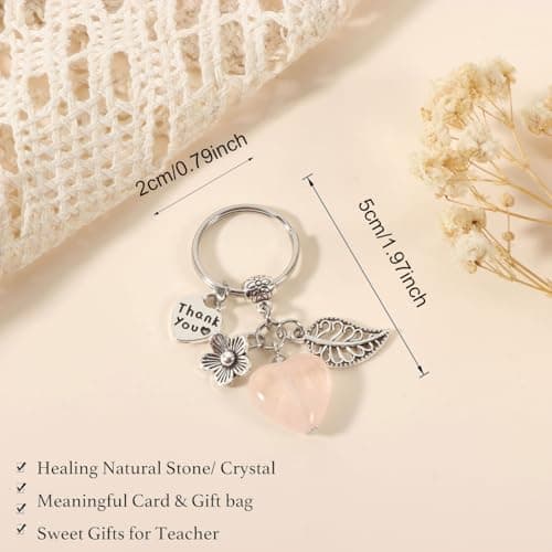 Teacher Appreciation Natural Crystal Keychain, Christmas Valentines Day Thank You for Helping Me Grow Teacher Gifts