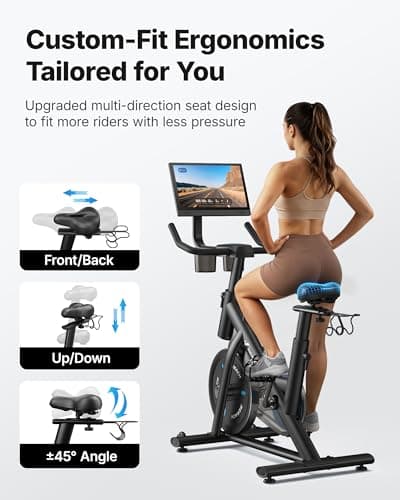 MERACH Exercise Bike, Brake Pad Stationary Bike with Exclusive App, Low Noise Indoor Cycling Bike with 300lbs Weight Capacity, Tablet Mount and Fitness Courses for Weight Loss