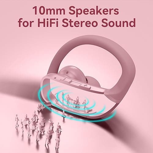 bmani Ear Buds Wireless Earbuds Bluetooth Headphones with 80H Playtime LED Display Case, Over-Ear Hook with Mic, Stereo Sound, Easy Button Controls, Sports Earphones for Running Workout Gym Pink