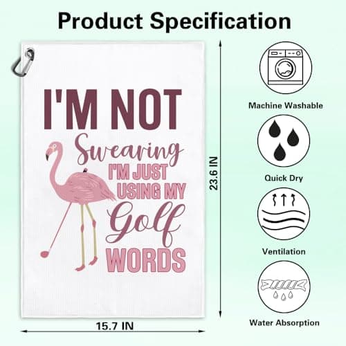 I'm Just Using My Golf Words Funny Microfiber Towel with Clip for Golfer, Mother's Day Birthday - Pink Flamingo Accessories for Women Golf Lover Mom