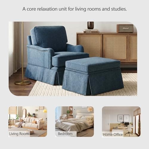 Swivel Accent Chair with Storage Ottoman Set of 2, Comfy Modern Upholstered Chenille Reading Armchair for Living Room, Bedroom, Office, Chenille Navy