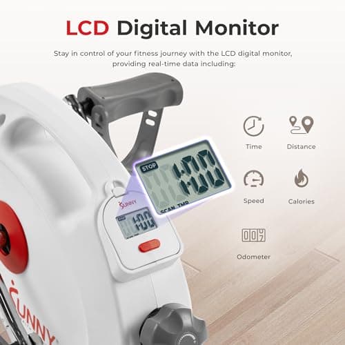 Sunny Health & Fitness Smart Under-Desk Bike Exerciser, Low-Impact Cardio Cycling Equipment for Home/Office, Mini Paddler for Arm/Leg Mobility Training, Free SunnyFit App Connect, Optional Motorized