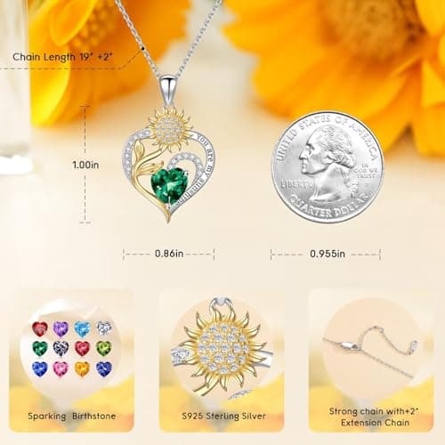 Iefil Christmas Gifts for Women Wife Mom - Sunflower Birthstone Necklace for Women, Anniversary Birthday Gifts 925 Sterling Silver Heart Pendant You Are My Sunshine Jewelry for Girlfriend Mom Daughter