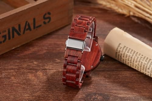 GORBEN Men's Handmade Wooden Watches Mens Lightweight Analog Quartz Wood Mens Wrist Watch with Compass