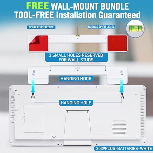 Large Digital (6" Numbers) Wall Clock Battery Operated, 18.4" Walll Clock Display with Day, Date & Temperature, Large Wall Clock for Bedroom, Livingroom, Office