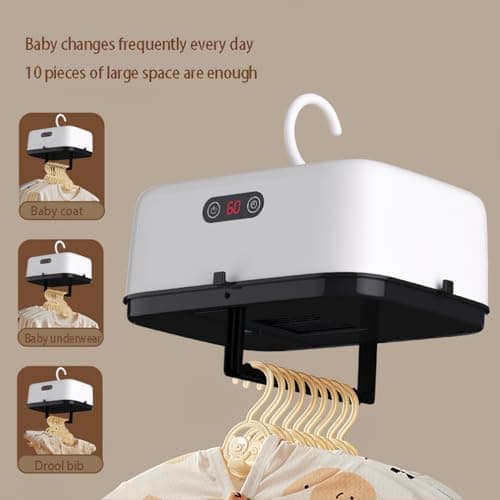 Portable Electric Clothes Dryer, Foldable Baby Garment Drying Rack with 3 Speed Settings, Travel-Friendly Hanging Wardrobe Dryer with Digital Display