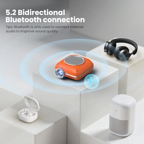 Mini Projector with Two -Way Bluetooth, Portable Projector for Home Theater Use, Support 1080P for Outdoor Projector/Movie Projector Compatible with HDMI, USB, Laptop, TV Stick (Orange)