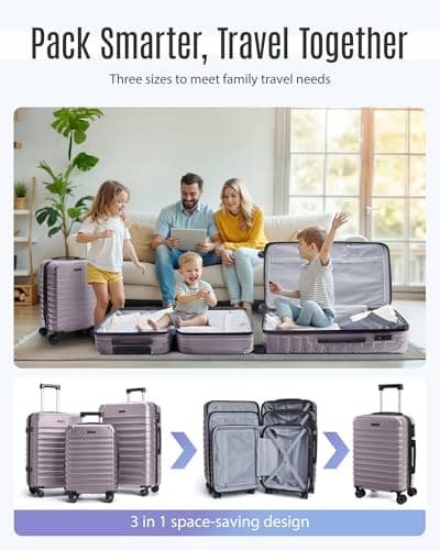 LIGHT FLIGHT Luggage Sets, 3 Piece Durable Suitcase Set with Spinner Wheels, 3 Pcs Hardside Lightweight luggage with TSA Lock, Large Checked Travel Suitcases, 20/24/28 Inch, Rose Purple