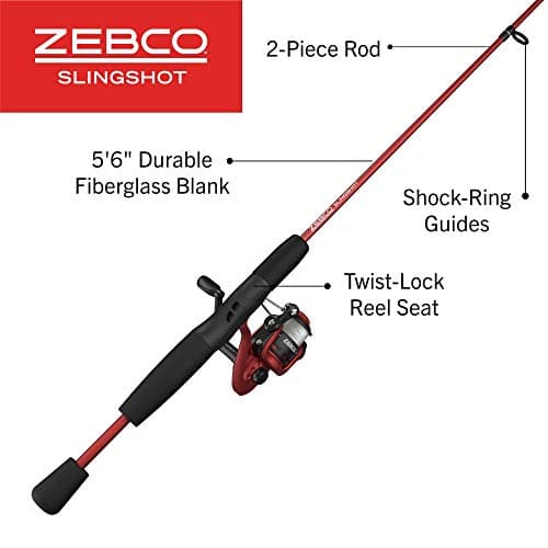 Zebco Slingshot Spinning Reel and Fishing Rod Combo, 2-Piece Medium-Light Durable Fiberglass Rod, Comfortable EVA Handle, Pre-Spooled with 8-Pound Cajun Fishing Line