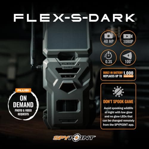 SPYPOINT Flex-S-Dark Ultimate Pack with SD Card + LIT-22 - Solar Cellular Trail Camera – Built-in Solar Panel, 40MP Photos, 1080p Videos + Sound, No-Glow Game Camera, Night Vision, Trail Cam