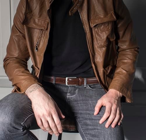 MILORDE Men's Leather Dress Belt 2Pack, Handmade, Genuine Leather, Fashion & Classic Designs for Work Business and Casual