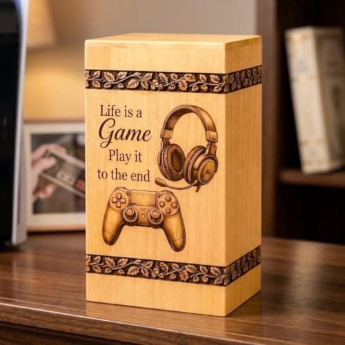 Steamed Beech Wood Gaming Memorial Urn Box for Ashes, Handmade Wooden Cremation Urn, Gamer Funeral Keepsake and Remembrance Box, Gamer urn, Gaming Memorial urn B0HH7PF8LT