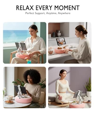 Compatible with Kindle, iPad, Phone and Tablet 5" to 12.9", Soft Plush Fabric, with 2 Snack Bowls, for Reading and Relaxing Miledi Tablet Pillow Stand for Bed with 360° Rotating Holder, Pink B0DJ2NSNFP