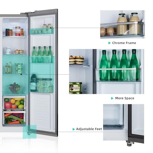 Iceblue 15.6 Cu.Ft. Side-by-side Refrigerators, 33" Full Size Refrigerator, Zoning Temperature Control Beverage Refrigerator with Freezer, Frost Free Beverage Fridge - Black Stainless Steel