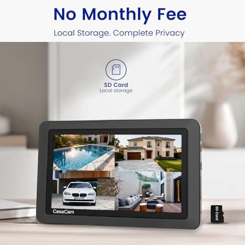 CasaCam Wireless Security Camera System | 7" Touchscreen Monitor and 2 720p Cameras | AC Powered, No Monthly Fees, Two-Way Audio, Free APP, Micro SD Card and Battery Installed, GuardianCam Air VS802