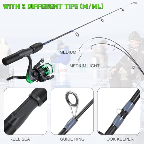 Sougayilang Ice Fishing Rod and Reel Set, Ice Fishing Includes Ice Jigs, Lures, and Essential Tackle,27" Medium/Light Power Ice Spinning Rod,EVA Foam Grip Handle