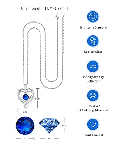 Jewelry for Women Wife Infinity Heart Birthstone I Love You Necklace S925 Anniversary Women Necklaces for Her Wife Birthday Gift Ideas, Birthday Present for Girlfriend Mom Daughter Sterling Silver