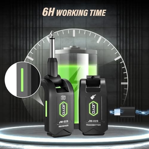 JOYO 5.8GHz Wireless Guitar System Wireless Guitar Transmitter Receiver Rechargeable Audio with 4 Signal Channels for Electric Guitar Bass 20M (JW-02S)