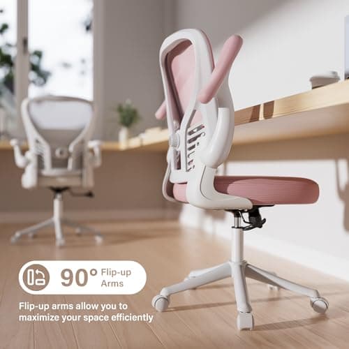 GYI Ergonomic Office Chair, Mesh Desk Chair with Adjustable Lumbar Support and 3D Flip-up Arms, Computer Chair with Wheels, Pink