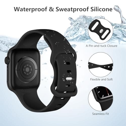 Sport Band Compatible with Apple Watch Band 44mm 45mm 46mm 40mm 42mm 38mm 41mm 49mm, Soft Silicone Waterproof Replacement Strap for iWatch Watch Series 11 10 9 8 7 6 5 4 3 2 1 SE Ultra Women Men